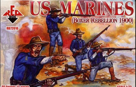 PLASTIC MODEL FIGURES US Marines, Boxer Rebellion 1900 48 FIGURES IN 12 POSES 1/72 RED BOX 72016