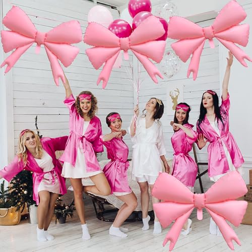 Image of 4 Pcs Large Pink Bow Balloons, Coquette Birthday Decorations