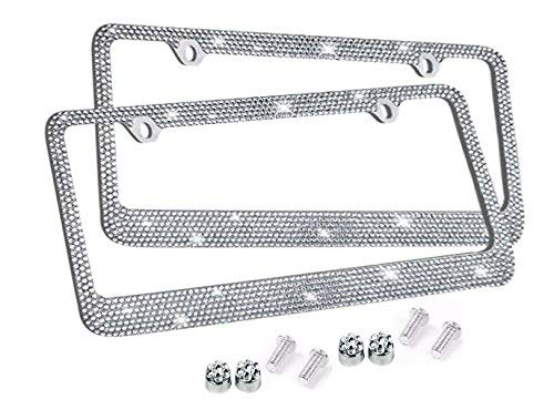 BLVD-LPF OBEY YOUR LUXURY Popular Bling 7 Row Crystal Metal Chrome License Plate Frame with Screw Caps (2, Clear) - Thumbnail 3