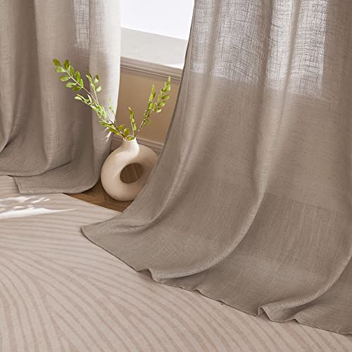 Woaboy Leinen Gardinen Vorhänge Ösen 2er Set 140x225cm Dunkelbraun – Ansicht 5