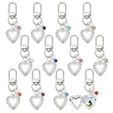 PLIGREAT 12 llaveros de corazón con flores talladas, marco de fotos de diamantes de imitación que sostiene fotos, llaveros con colgante de memoria para mujeres, regalo de manualidades