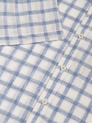 Image of Thomas Scott Men's | Checks | Half Sleeve | Slim Fit | Jute Linen | Spread Collar | Casual Shirt