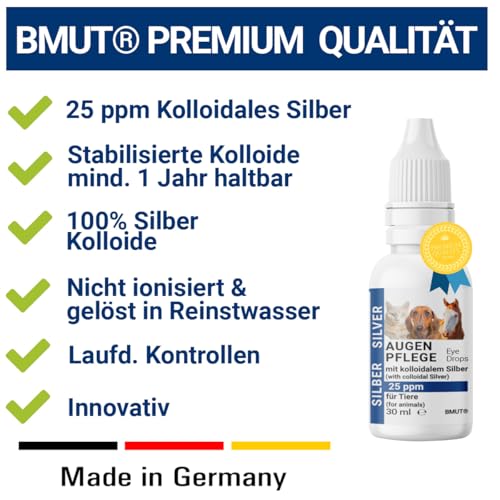 BMUT 1x 50ml Ohrentropfen für Hunde & Katzen mit kolloidalem Silber – 25 ppm – Ohrenpflege, Juckreiz, Rötung