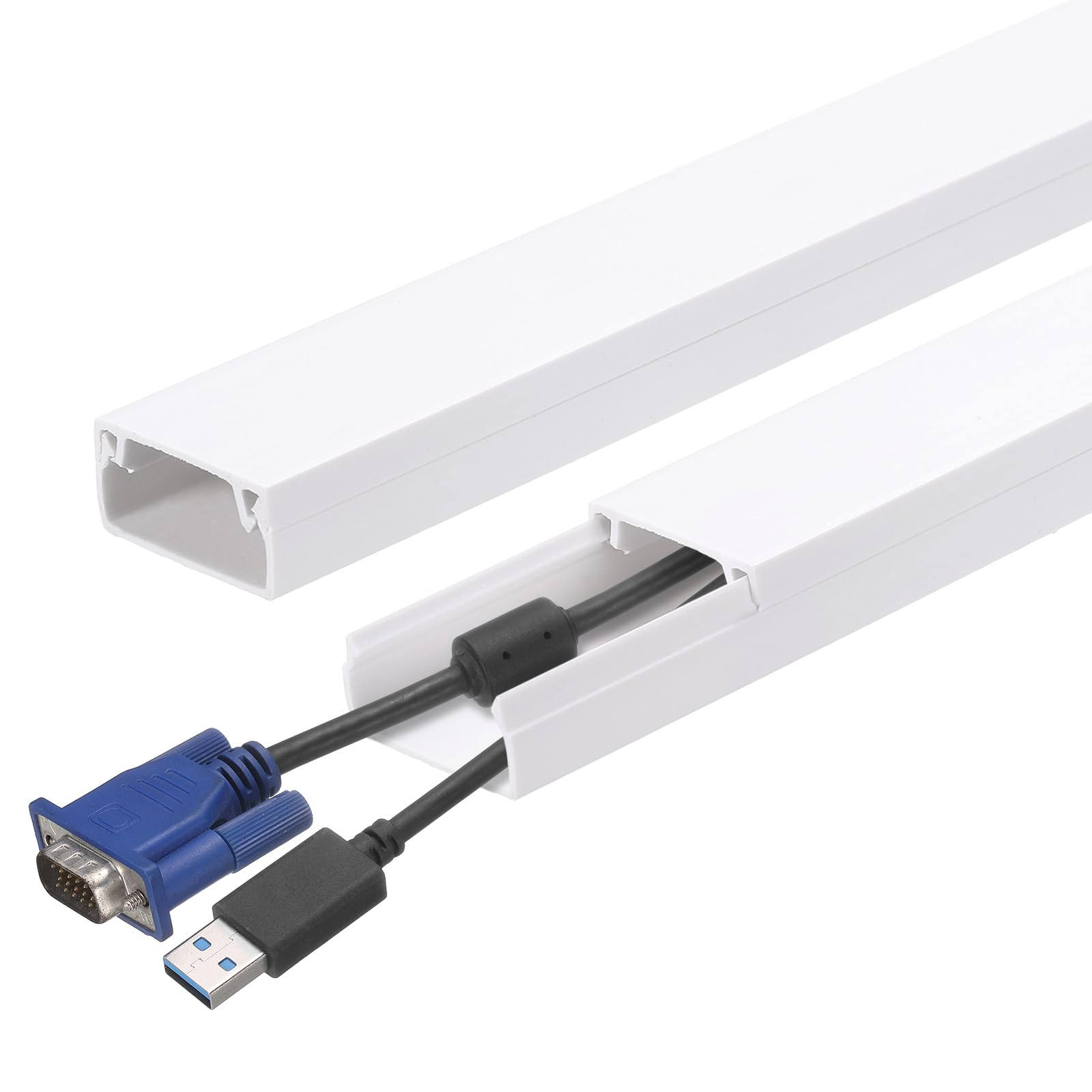 HARFINGTON 5pcs Cord Hider Wall 15inx0.8inx0.4in (LxWxH) PVC Cable Cover Self Adhesive Wire Hider Wall Mounted TV Cable Raceway for Cables Management