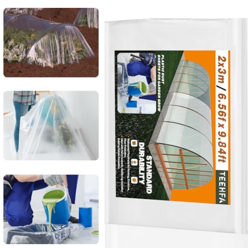 2 x 3M Heavy Duty Polythene Plastic Sheeting Thickened Plastic Dust Sheets Clear Garden Grow Polythene Cover Sheets for Gardening Insulation Building Rubble Protection Painting Furniture
