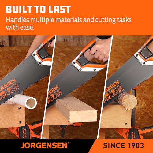JORGENSEN 20 Inch Black Coated Pro Hand Saw, 11 TPI Fine-Cut Ergonomic Non-Slip Aluminum Ultrasonic Welding Handle for Sawing, Trimming, Gardening, Woodworking, Drywall, Plastic Pipes - Image 6