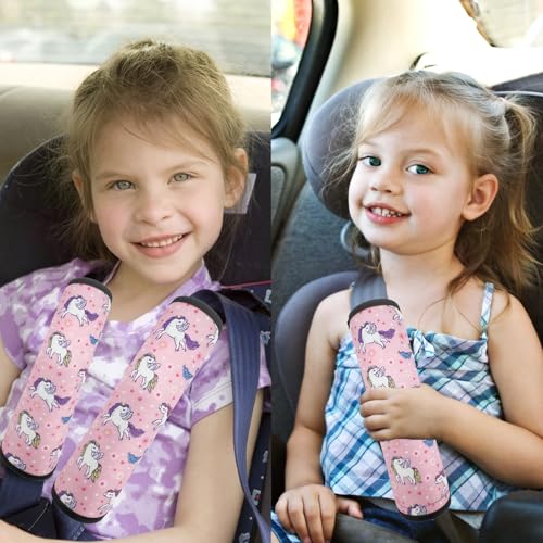 Image of Seat Belt Cover for Kids, Seat Belt Pad for Boys Girls, Car Seat Straps Shoulder Pads for Kids, Kid's Seat Belt Cushion, Shoulder Strap Pad, 1 Piece (Pink Unicorn)