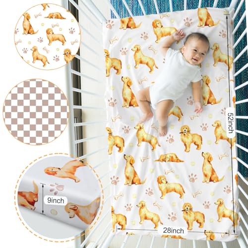 Image of Mindsoft 2 Pcs Golden Retriever Crib Sheet Set 52 x 28 x 8 Inches Fit for Standard Crib Toddler Mattress Newborn Gifts for Girl Boys, Breathable Soft Baby Sheet