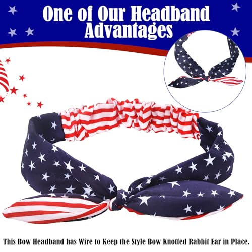 Image of 2Pcs 4th of July Headbands for Women with Patriotic USA Bows, 4th of July Wide Red White and Blue Knotted Bow Hair BandsBands Fourth of July Accessories Gifts for Memorial Day Independence Day
