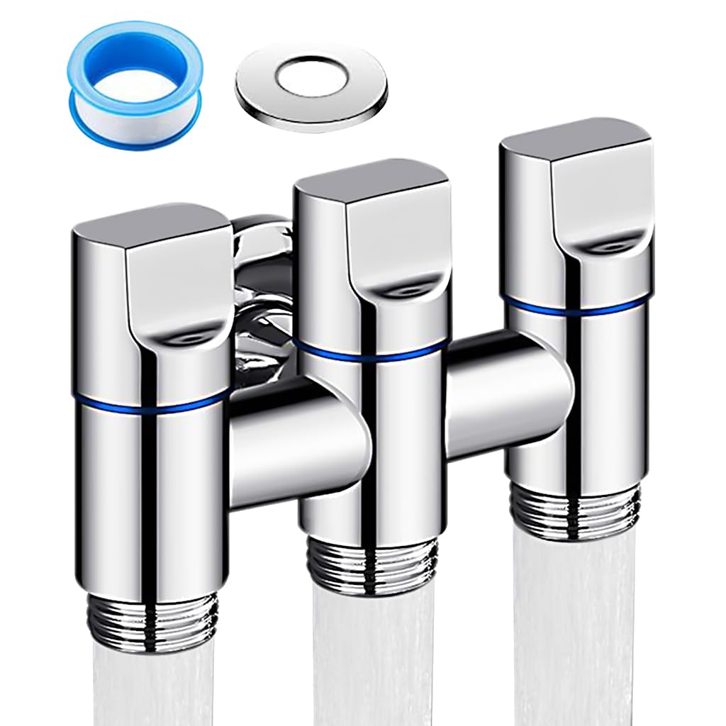 HASTHIP® Stainless Steel 3 in 1 Faucet Tap, 3-Way Angle Valve with Independent Controls, Universal 1/2" Valve Ideal for Shower, Washing Machine, Garden Irrigation and More