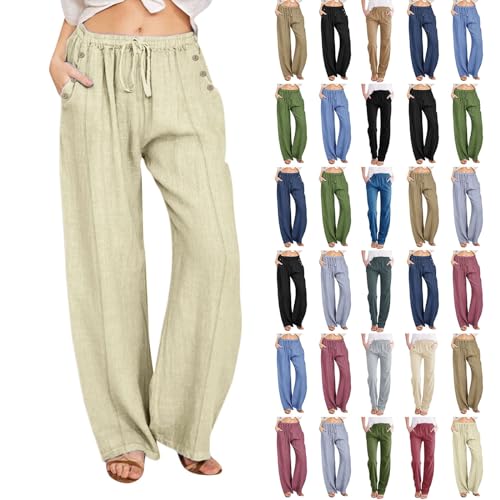 Nantdog Linen Pants Women 2025 Summer Beach Lounge Palazzo Trousers Loose Elastic Plus Size...