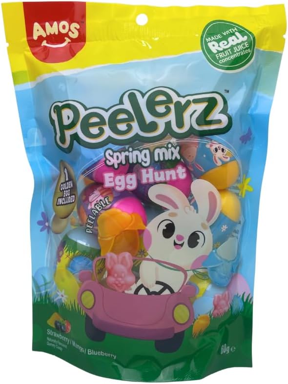 Peelerz Spring Mix Easter Egg Hunt - 60g - 10 Eggs - 1 Golden Egg Included - Peelable Sweets