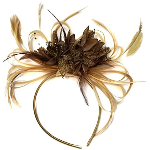 Champagne Gold Beige Camel and Coffee Brown Fascinator on Headband Alice Band UK Wedding Ascot Races Derby Cover