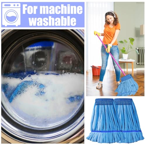 Image of 5 Pcs Commercial Mop Heads, Blue, Polyester, Floor, Medium Weight, Loop Ends, High Absorption, Universal Use