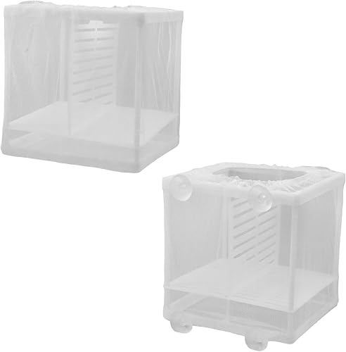 Miniatura 3 de MY MIRONEY 2 unidades de 6.3 x 5.51 x 5.91 pulgadas, incubadora de peces de nailon blanco, caja de malla, incubadora de peces de acuario, criador