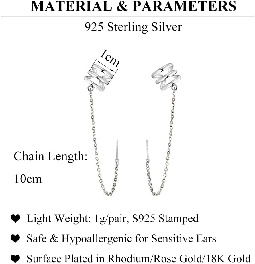 SLUYNZ 925 Sterling Silver Ear Cuff Earrings Chain for Women Crawler Earrings Wrap Helix Climber Earrings