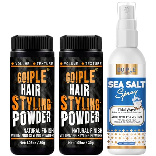 Poudre Coiffante Homme Volume & Texture Avec Sel de Mer et Spray Fixatif Facile à Appliquer - 3 PCS