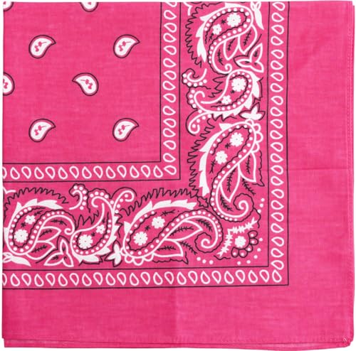 Raylarnia Bandana Multi-Purpose 100% Cotton Headbands for Women 22 inch Paisley Cowboy Bandanas for Men (Hot Pink)
