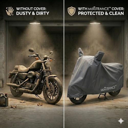 Image of Mototrance All Weather Protection Two Wheeler Cover for All Bikes /Royal Enfiled /Upto Pulsar 160CC to 350CC | Anti Dust, Water Resistant, Heat Resistant, UV Proof with Mirror Pocket | Solid Grey