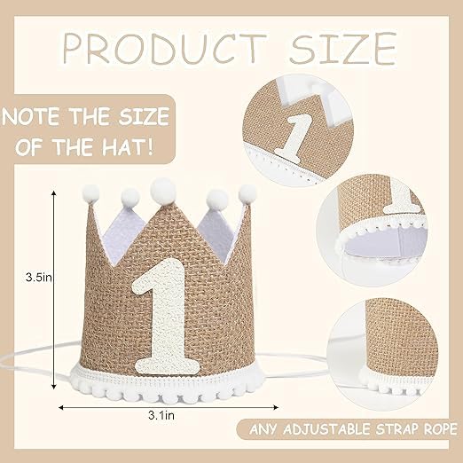 Image of BabyMoon 1 year Birthday Crown Baby Cap | Cake Smash | Baby Photography Cap | Brown