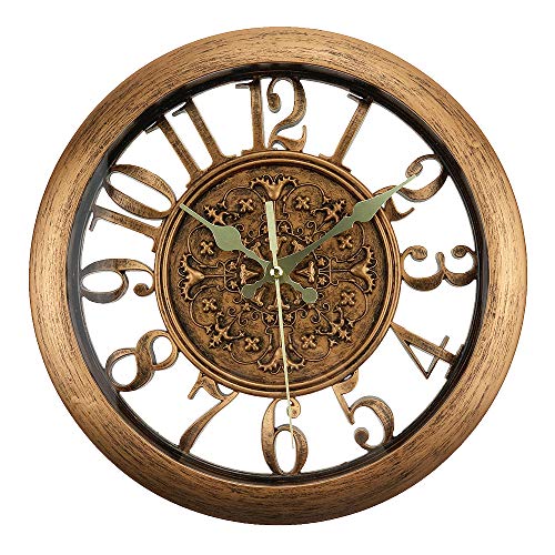 ufengke Bronze Color European Vintage Wall Clock Silent Elegant Skeleton Quartz Clocks