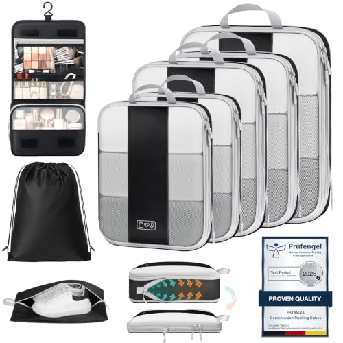 Koffer Organizer mit Kompression, 8 Stück Packing Cubes für Koffer und Rucksack – wasserabweisende Packwürfel aus recyceltem RPET… – Ansicht 1