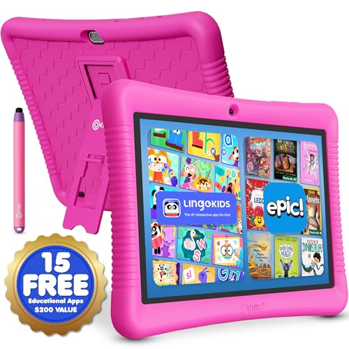 Image of Contixo K102 10 inch Kids Tablet Bundle - HD Learning Tablet & Sleeve Bag for Kids Ages 3-7, Includes Learning Educational Apps, Parental Controls, Android, Dual Camera - Pink