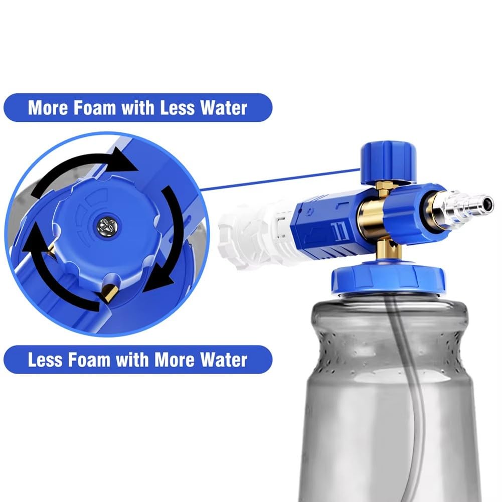 Pulitore ad alta pressione, tanica per schiuma da 1000 ml, con lancia a spruzzo e 5 ugelli, ugello per schiuma regolabile, per la pulizia dell'auto e il giardino, design robusto in plastica
