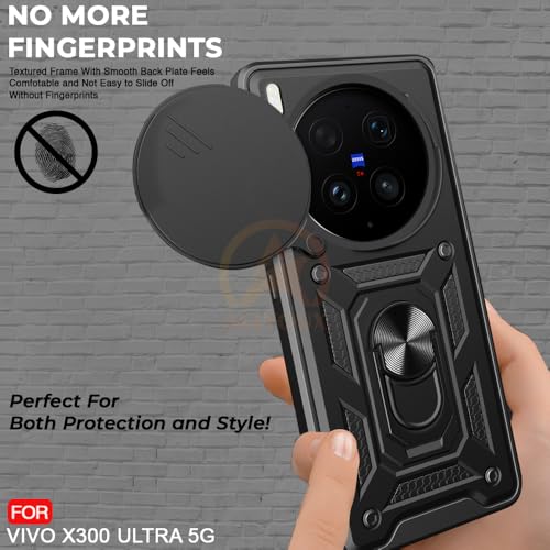 Image of Armor Bumper Back Cover Case for Vivo X300 Ultra 5G | Rotating Camera Cover, Ring Holder & Kickstand | Heavy Duty & 360 Degree Protection Back Cover for Vivo X300 Ultra 5G (Black)