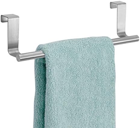mDesign Over The Cabinet Towel Bar  Stainless Steel Towel Rail Perfect for The Kitchen or Bathroom  Practical Towel Holder for Kitchen Cupboards  Chrome