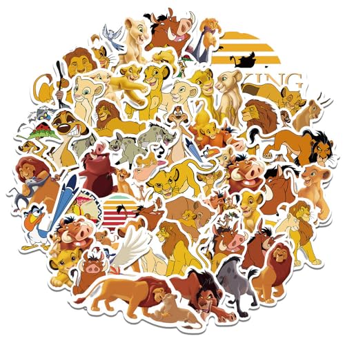 The King Lion Stickers, 50 pegatinas de dibujos animados, vinilo impermeable DIY para monopatín, coche, portátil, guitarra, adolescentes y niños
