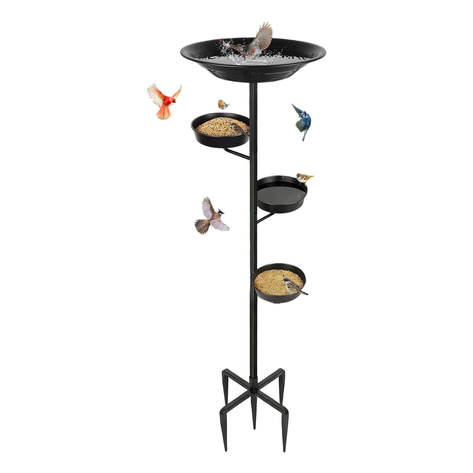 Pila o Baño para Pájaros de Metal con Estacas, Múltiples Niveles, Elegante | y Bebedero para Aves Silvestres de Exterior para Jardín, Patio, Terraza y