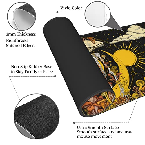 Mushroom Skeleton Moon Plants Gaming Mouse Pad Xl, Large Extended Mousepad Desk Pad, Long Nonslip Rubber Mice Mats Stitched Edges Playmat For Office Home Gamer, 31.5X11.8 Inch #TOP3