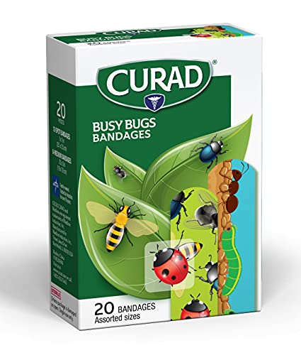 CURAD Kids Adhesive Plastic Bandages, Busy Bugs Design, Assorted Sizes, Perfect for Minor Cuts and Scrapes, 20 Count, Pack of 6
