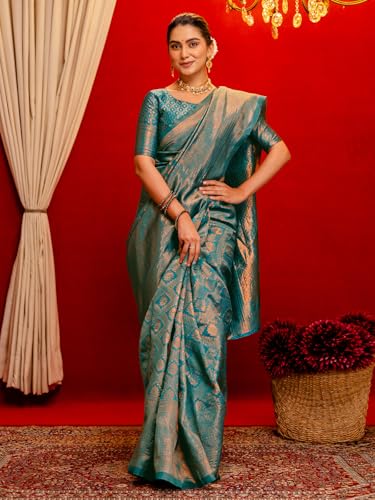 Image of SIRIL Women's Kanjivaram Soft Silk Saree Pure Silk Saree With Unstitched Blouse Piece