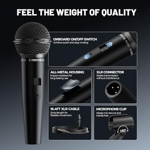 Image of Phenyx Pro Cardioid Dynamic Wired XLR Microphone with On /Off Switch PM-25S