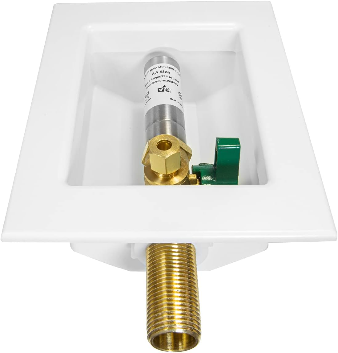 EFIELD Sweat Pre-assembled Ice Maker Outlet Box, 1/2-Inch Sweat with Installed 1/4-Turn Ball Valve, White (Stainless Steel Hammer Arrestor),(IM011)