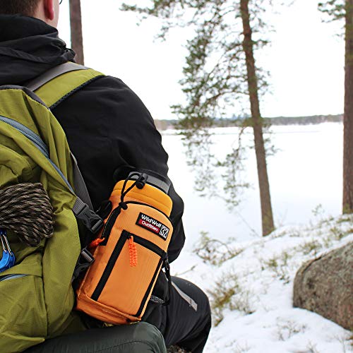 Wild Wolf Outfitters Water Bottle Carrier Holder with Adjustable Strap and 2 Pockets for Hands-Free Walking and Hiking | Orange, 1 L - Image 4