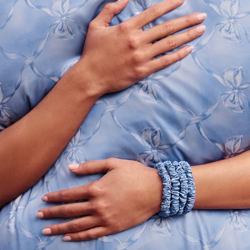 Image of Slip Silk Hair Ties - Skinny Silk Cornflower Scrunchies, No Damage, No Crease, Anti-Breakage |100% Mulberry Silk | All Hair Types | Made with Proprietary Slipsilk | Set of 4