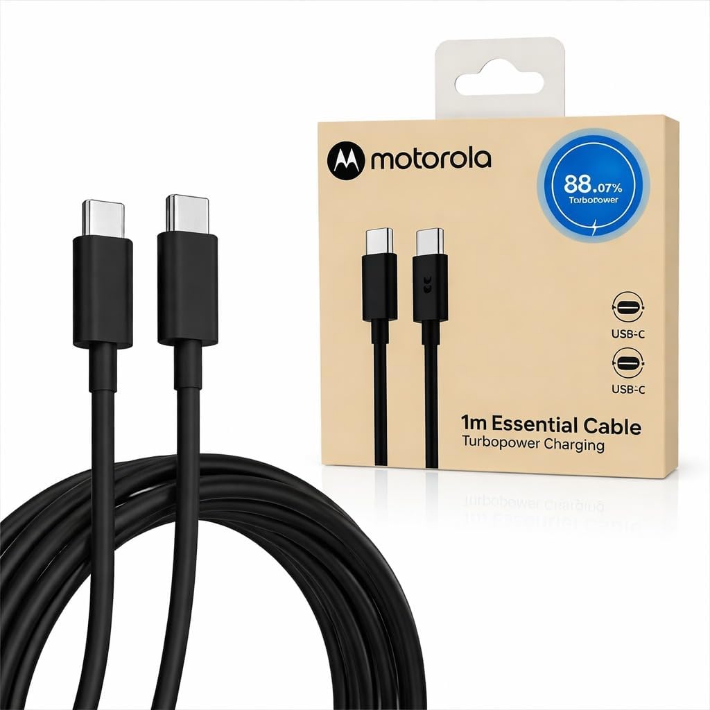 Motorola Original 68W Type C to C TurboPower Fast Charging Cable 1m for Moto Edge 70 Fusion 60 50 40 30 Ultra Neo Pro Razr Stylus and Moto G85, G84, G64, G62, G54, G45, G35, G05 (Moto Cable)-image-24
