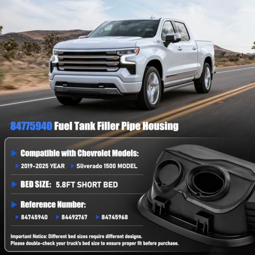 84745940 Fuel Tank Filler Pipe Housing | Compatible with Chevy Silverado 1500 Gas 2019-2025 | 5.8 FT Short Bed Only | Left-Side Fuel Opening | Replace 84492767, 84745968