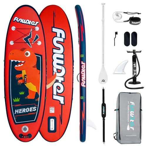 FunWater Tabla de Paddle Surf Hinchable, Ultraligera para Todos los Niveles, Tabla de Paddle Surf con Remo Ajustable, Bomba, Mochila, Correa de Seguridad, Funda Impermeable para Teléfono Móvil