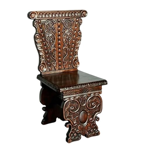 interoknack Hand-Carved Solid Wood High Back Dining Chair, Ornate Double-Sided Carved Accent Side Chair with Sculptural Legs and Brown Finish for Dining Room, Living Room or Entryway