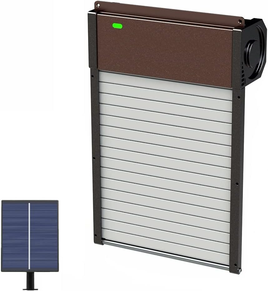 Automatic Chicken Coop Door with Timer, Light Sensor, Solar Powered Coop Door Opener, Full Aluminum Solar Chicken Coops Automatic Door Closer Roller Shutter Predator Resistant Auto