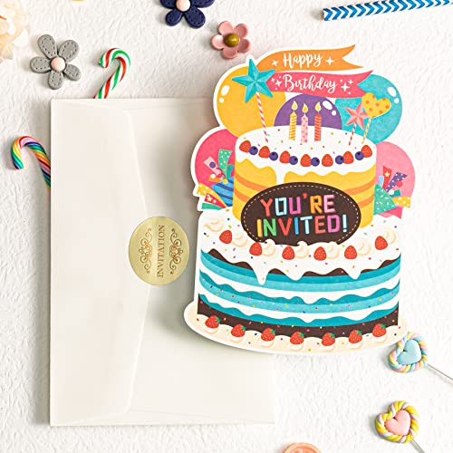 WISHGIFT 25Pcs/Set Birthday Party Cake Invitations with Envelopes, Kids Birthday