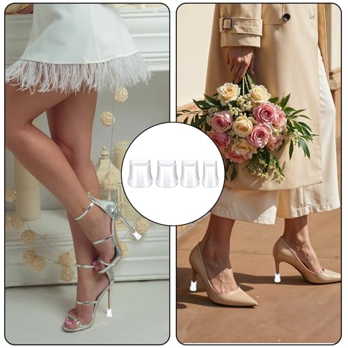 Image of cobee 8 Pairs High Heel Protectors, 4 Sizes Heel Caps for High Heels, Heel Repair Cover Heel Stoppers Perfect for Grass Wedding Gravel Wetlands Outdoor Events(Transparent)