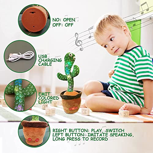 Image of Dancing Cactus,Cactus Plush Toy with Led Lights and Chargeable, Wriggle Singing Recording Repeats What You Say Funny Educational Toy for Boys and Girls