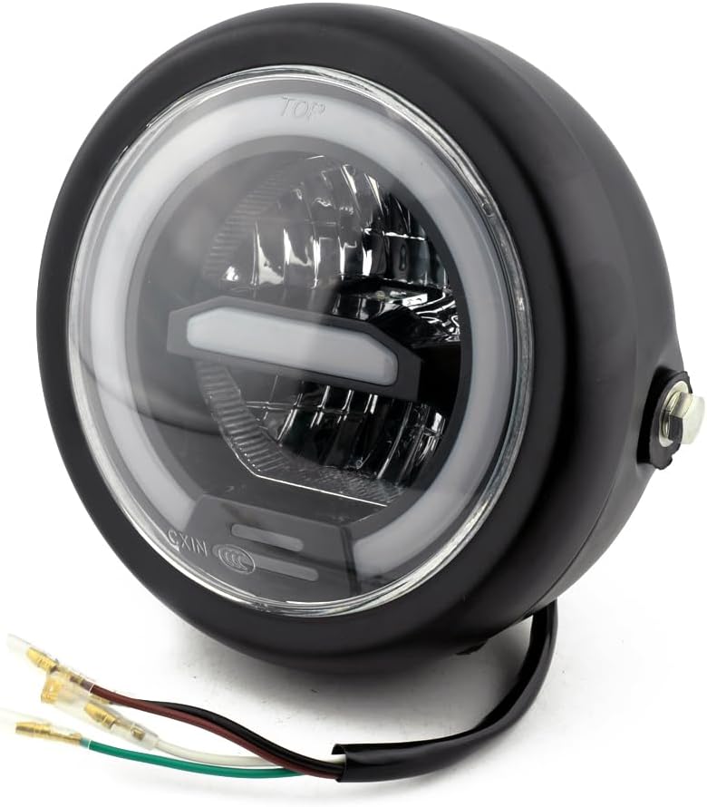 6.5“ Retro LED Motorcycle Headlight Lamp 8mm Side Mount Bolt Metal Shell for Harley Sportster Cafe Racer Chopper Bobber