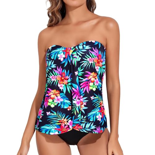 Bañadores Mujer Tallas Grandes,Baño Elegante para Mujer,Tankini De Baño Colorido De Verano,Baño De Playa De Talla Grande,Top De Tankini Deportivo con Braguita Relleno Bikini Push Up(Mehrfarbig,XL)