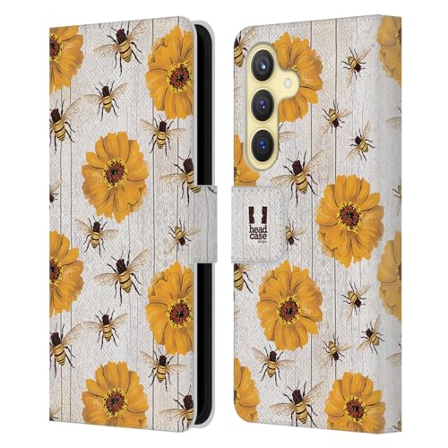 Funda Samsung S24 5G tipo libro carcasa cuero con tapa tarjetero estampado zinnias abejas país